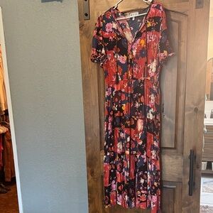 Jessica Simpson Black and Pink Floral Maxi Dress